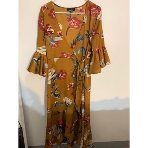 Lulus burnt orange wrap floral dress